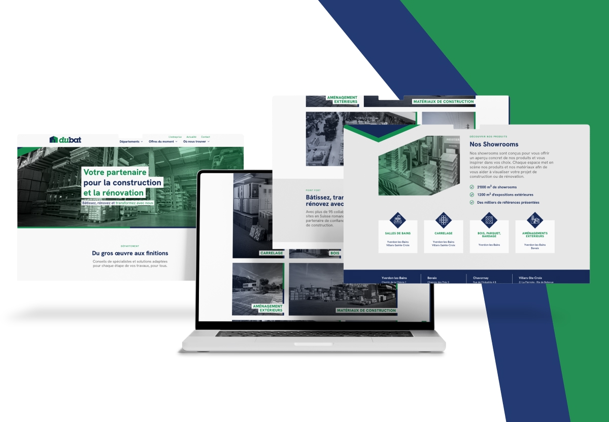 Site web Dubat sur ordinateur avec plan d'accès et matériaux de construction - Chiche communication