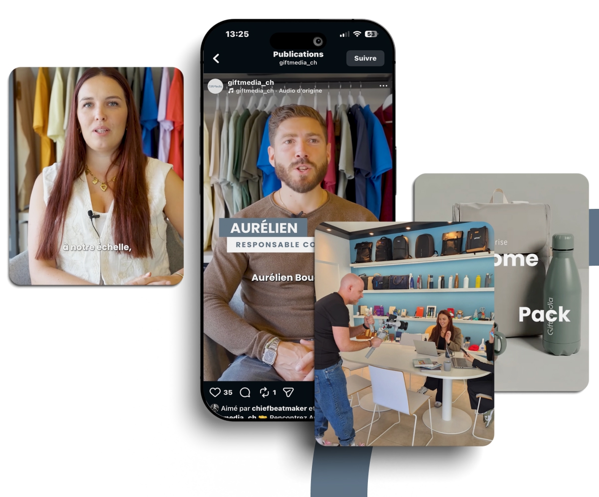 Montage de vidéos de témoignages et de présentation de produits sur un écran de smartphone - Chiche communication