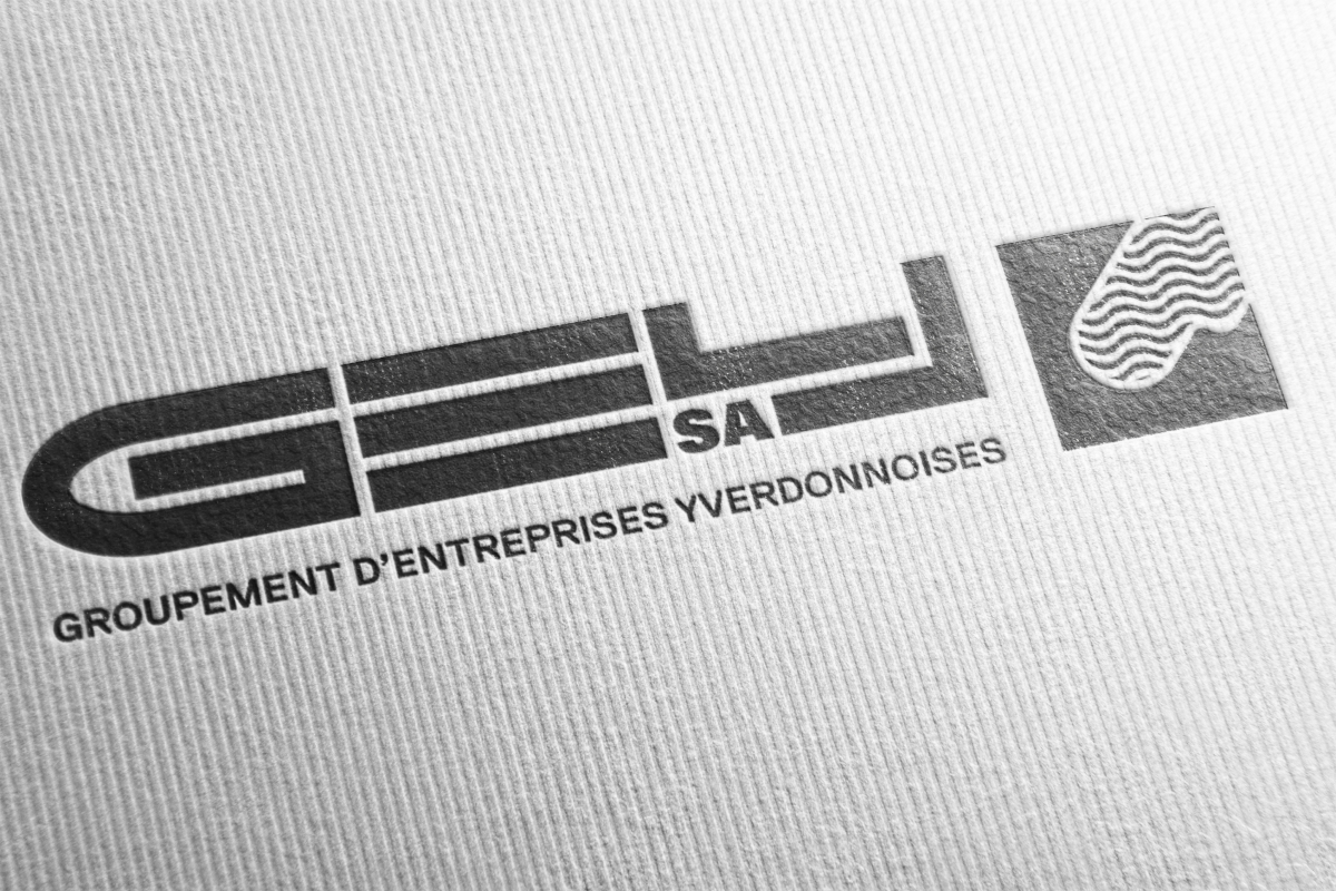Logo GEY SA Groupement d'Entreprises Yverdonnoises imprimé sur support texturé - Chiche communication