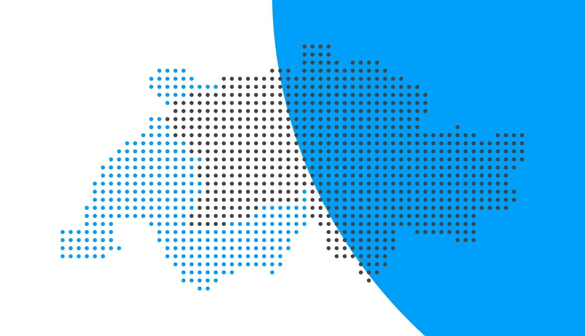 Carte de la Suisse en pointillés bleus et gris illustrant la zone d'intervention de l'entreprise. - Chiche communication