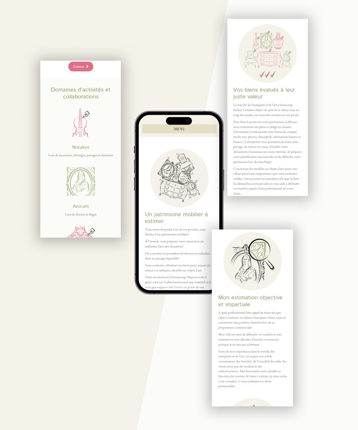 Maquette d'une application mobile sur un smartphone avec des cartes d'information flottantes détaillées - Chiche communication