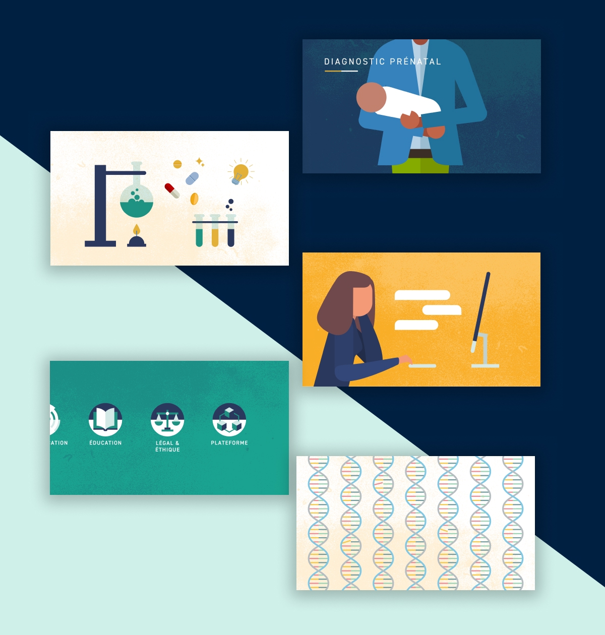 Série d'illustrations graphiques sur la génétique, la recherche et la santé - Chiche communication