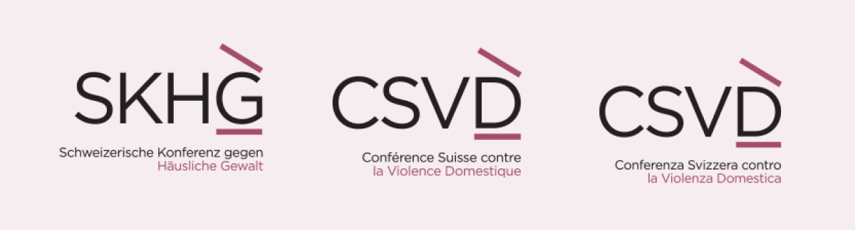 Logos officiels de la Conférence Suisse contre la Violence Domestique en allemand, français et italien - Chiche communication
