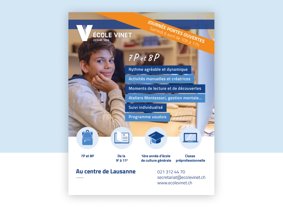 Affiche promotionnelle pour les portes ouvertes de l'École Vinet - Chiche communication