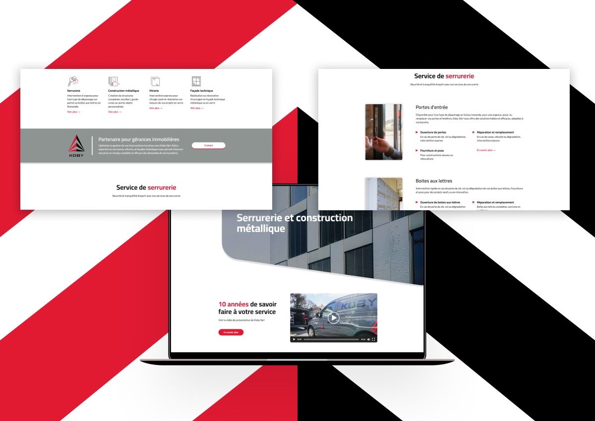 Aperçu multi-écrans des services de dépannage et menuiserie du site Koby - Chiche communication