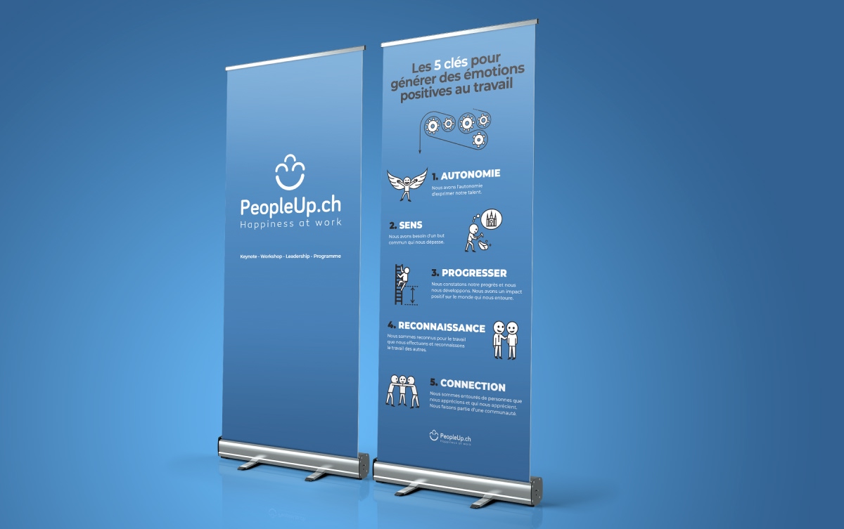 Deux roll-up publicitaires PeopleUp.ch présentant les services de l'entreprise - Chiche communication