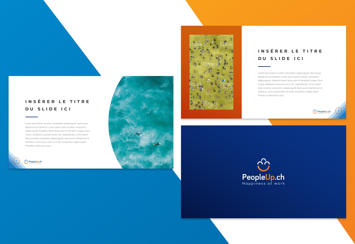 Maquette de papeterie et cartes de visite PeopleUp.ch sur fond graphique - Chiche communication