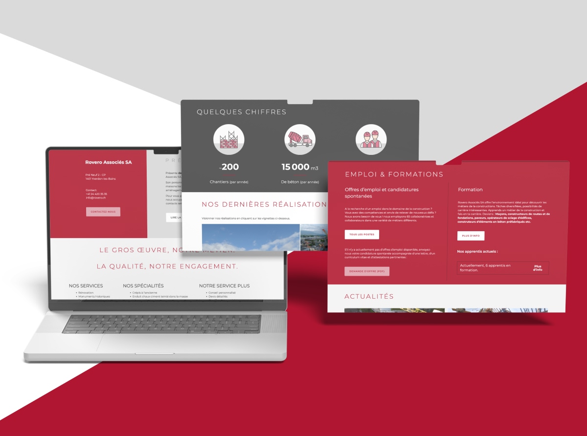 Présentation responsive du site Sottas & Associés SA sur ordinateur portable avec fenêtres flottantes - Chiche communication
