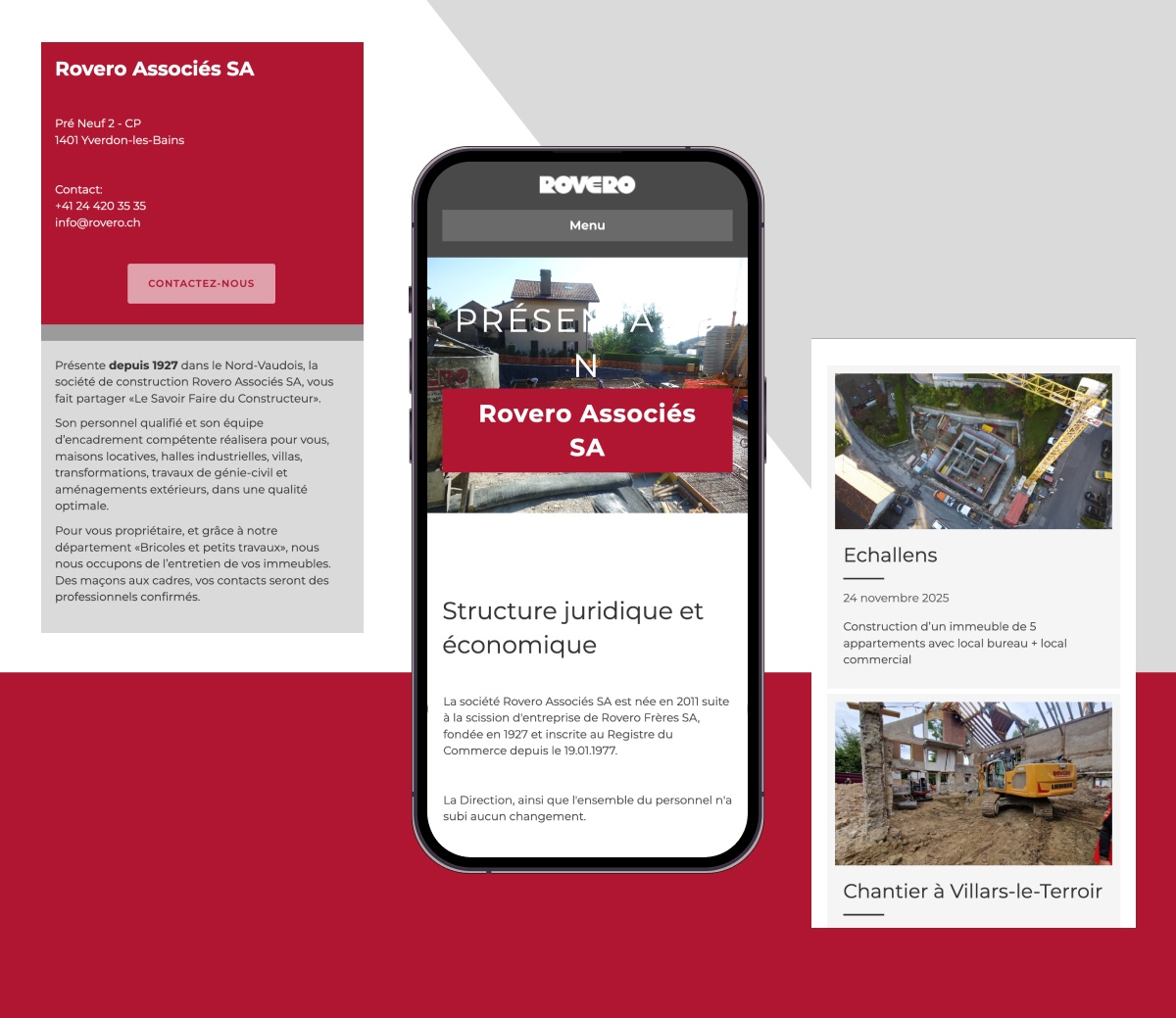 Version mobile du site Sottas & Associés SA sur smartphone avec fiches de présentation - Chiche communication