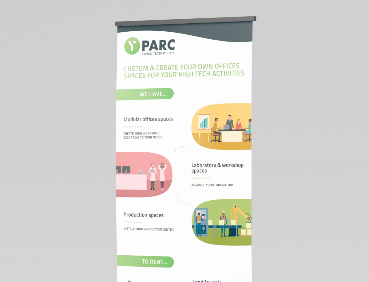 Maquette d'un roll-up publicitaire vertical aux couleurs de la marque - Chiche communication
