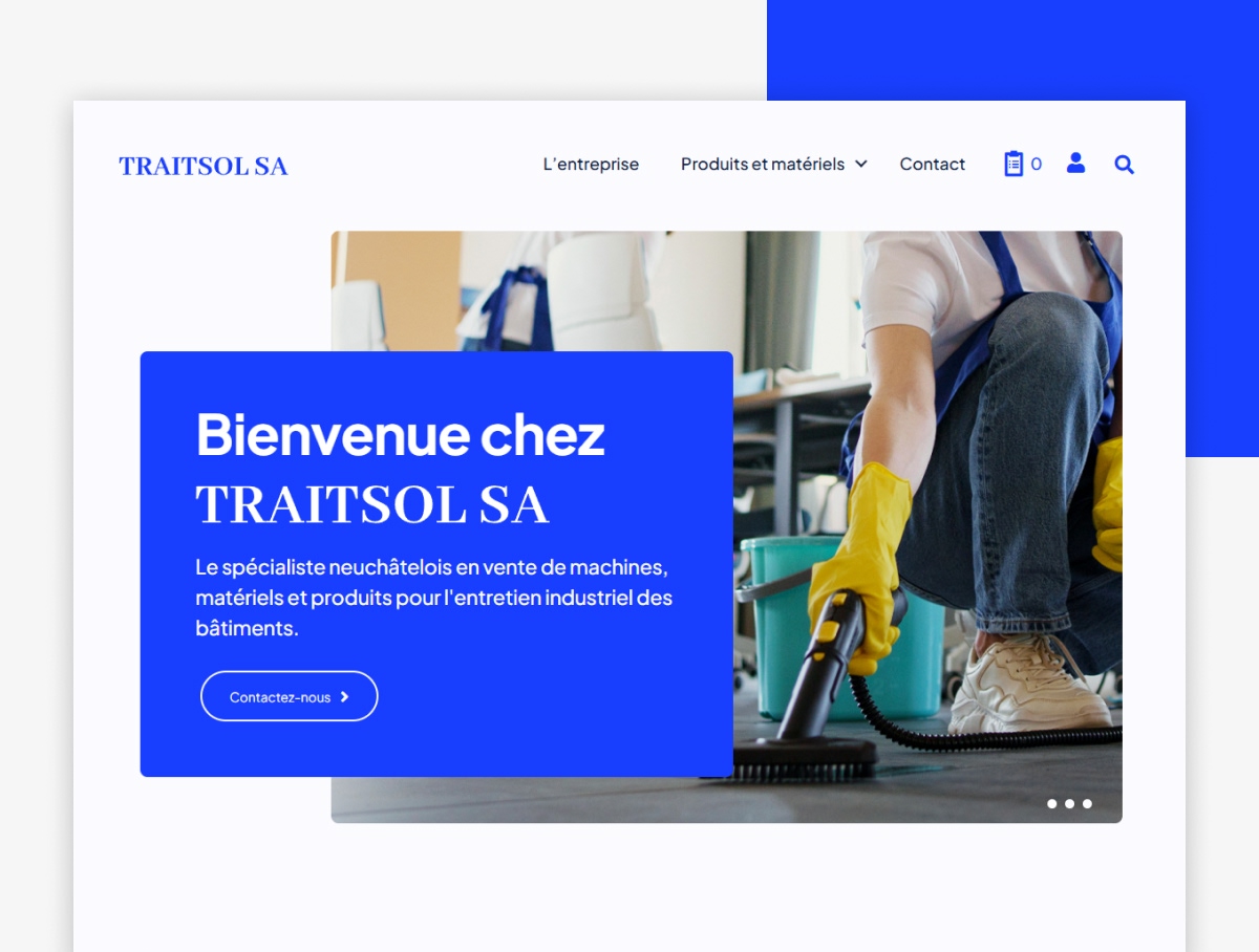 Page d'accueil du site web TRAITSOL SA pour le nettoyage professionnel - Chiche communication