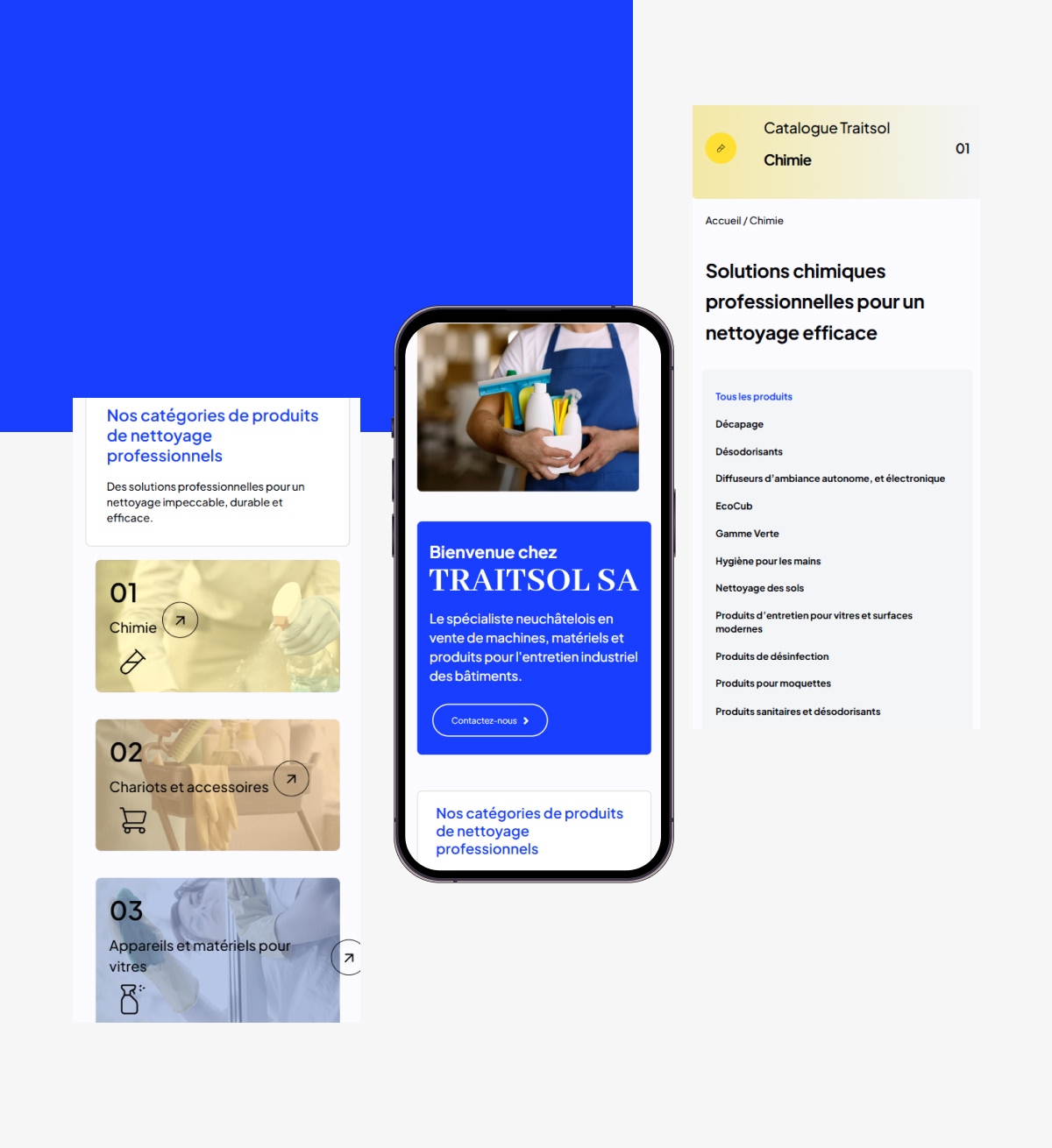 Version mobile du site web TRAITSOL SA sur l'entretien industriel - Chiche communication