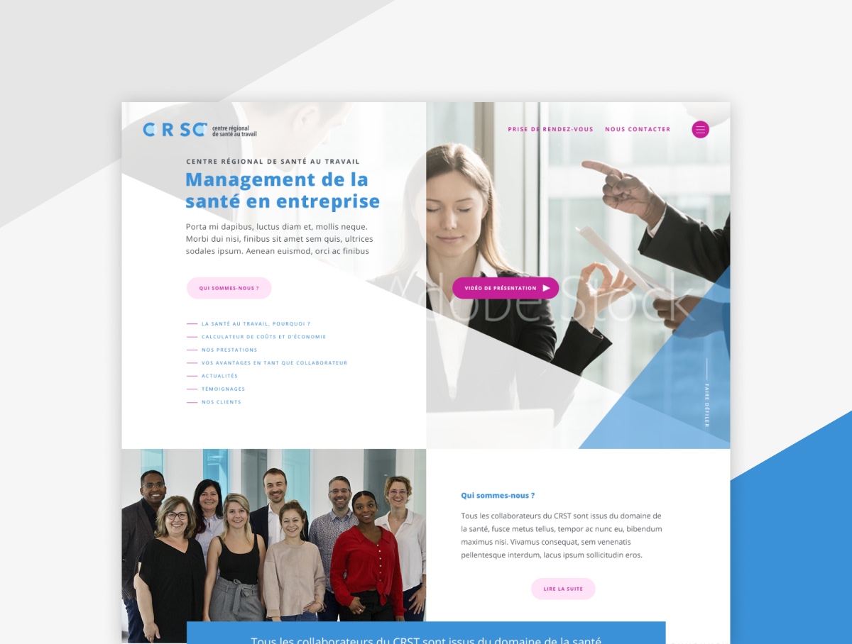 Page d'accueil du site CRST dédiée au management de la santé en entreprise - Chiche communication