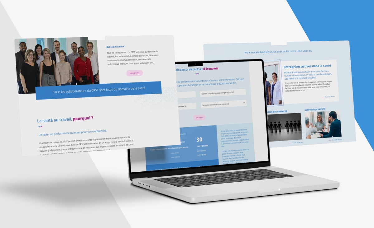 Maquette ordinateur affichant le portail client et les formulaires en ligne du CRST - Chiche communication