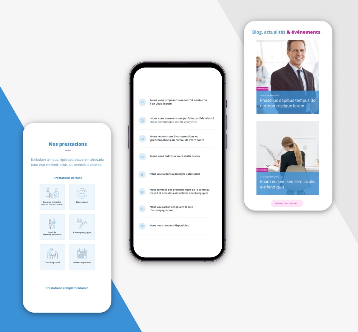 Version mobile du site CRST montrant la liste des prestations et le blog - Chiche communication