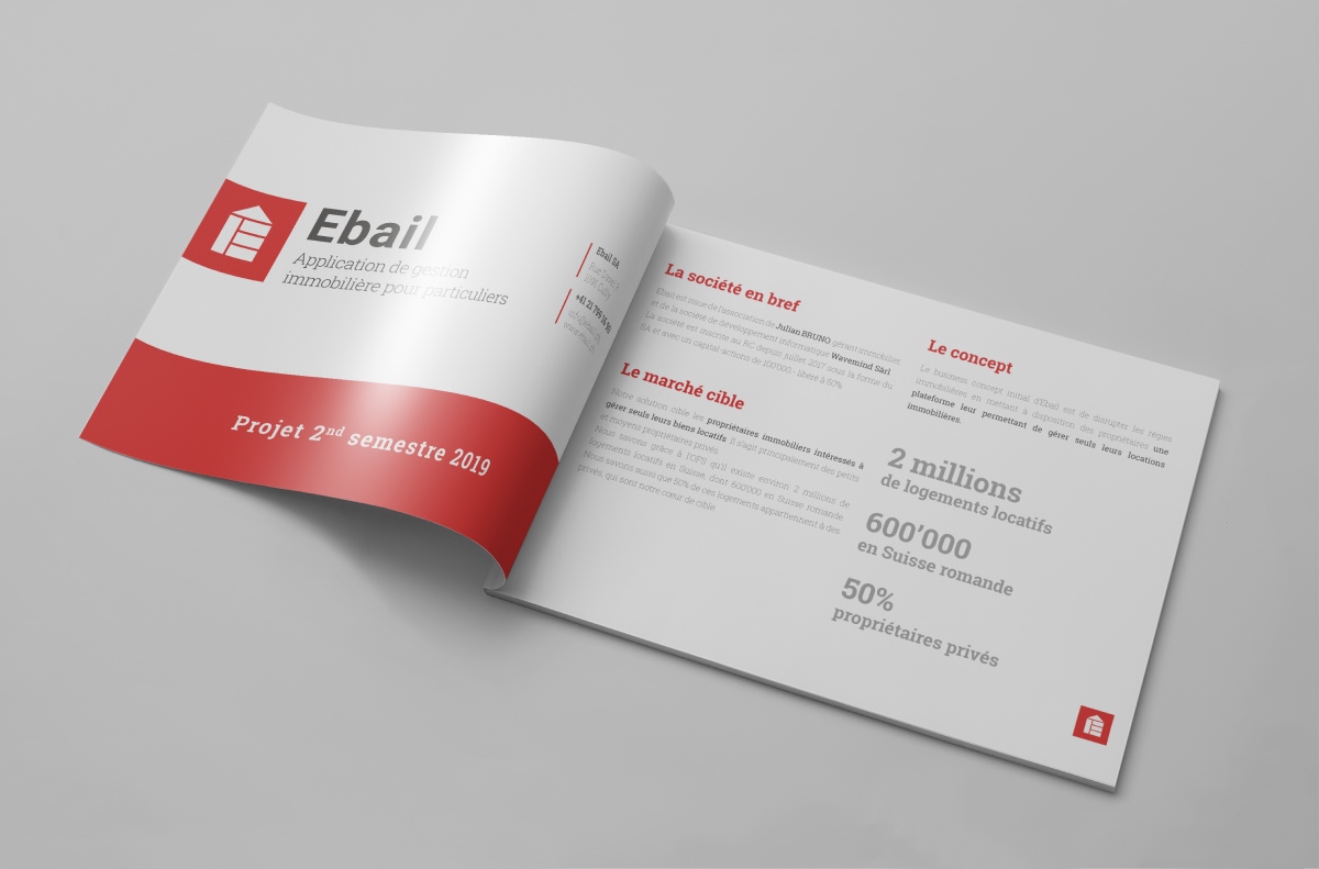Brochure Ebail ouverte présentant les chiffres clés et la mission de l'application de gestion - Chiche communication