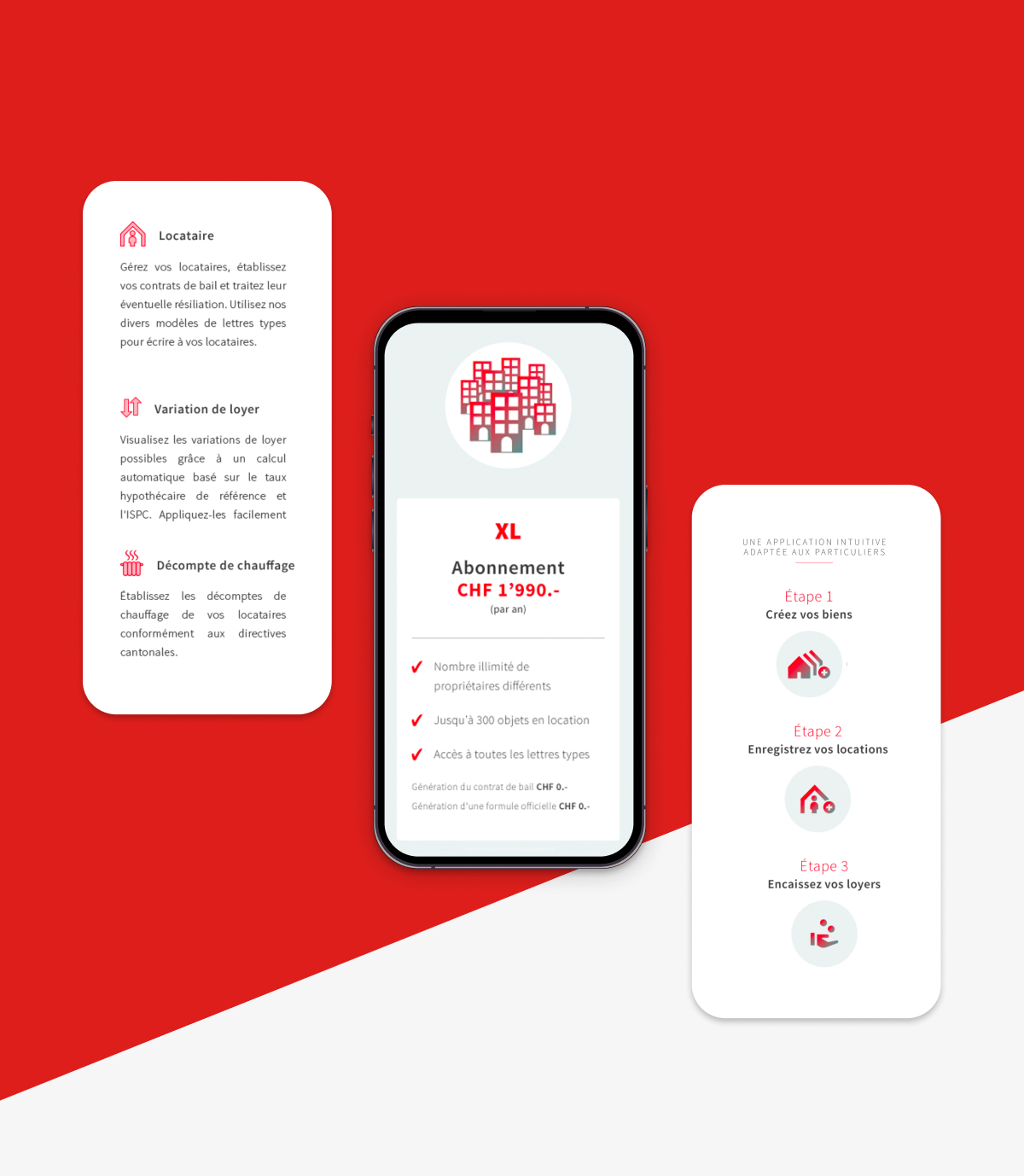 Version mobile de l'application Ebail détaillant les abonnements et les étapes de gestion - Chiche communication