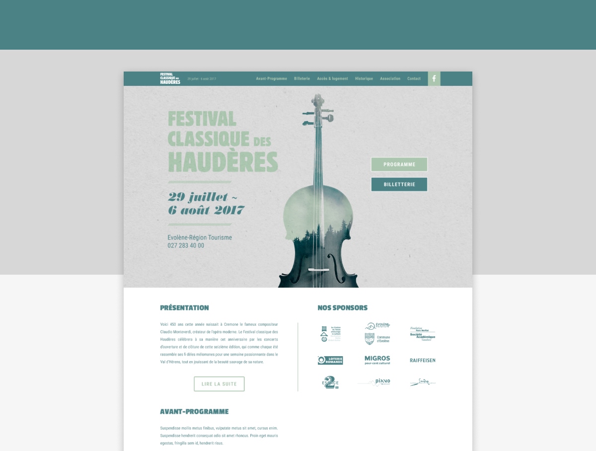 Maquette web d'un site de festival de musique classique sur ordinateur portable - Chiche communication