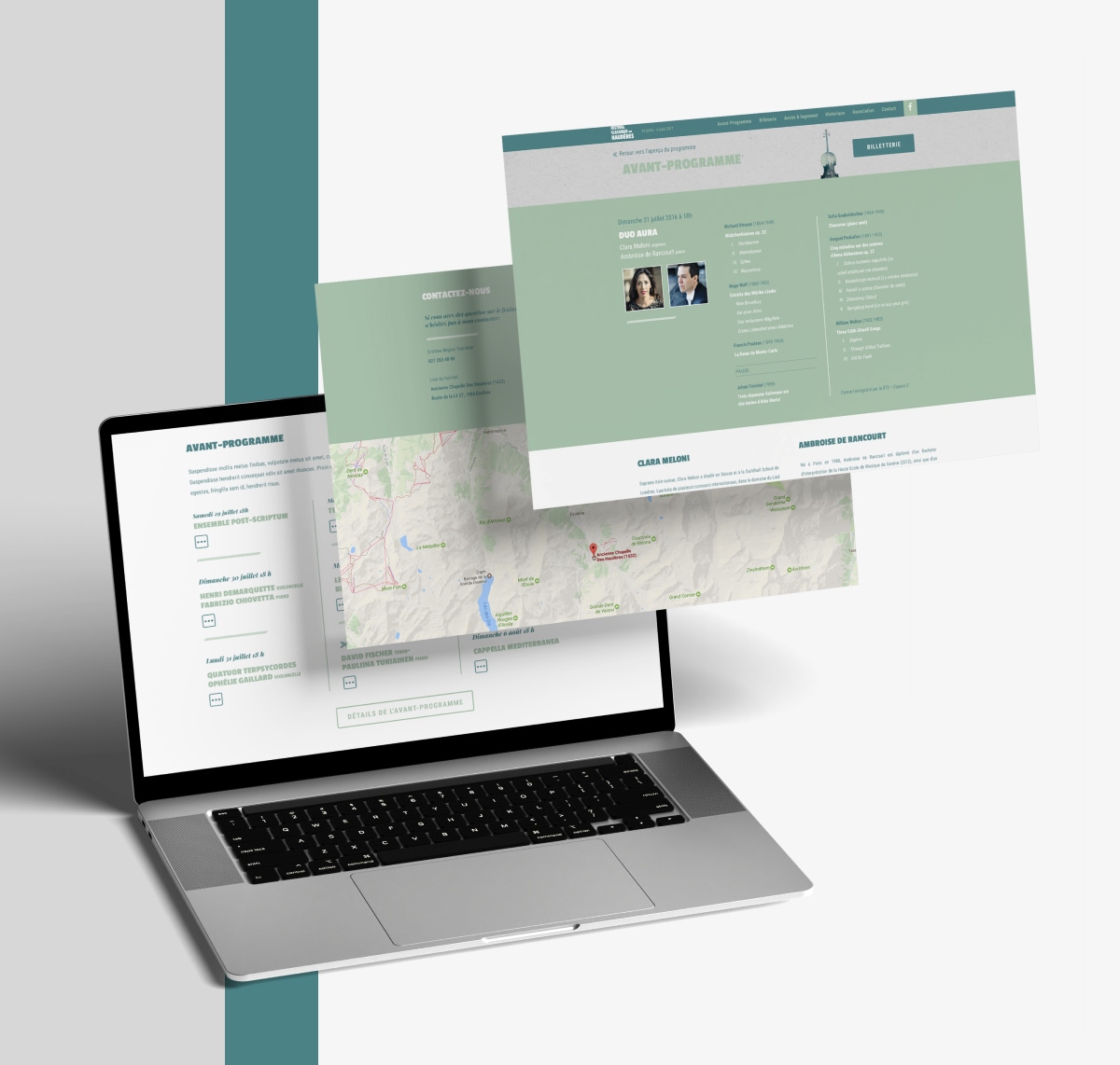 Présentation responsive d'un site web sur ordinateur portable avec pages volantes - Chiche communication