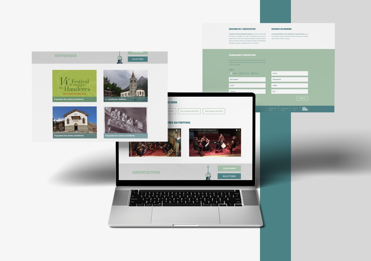 Aperçu de pages web sur un ordinateur portable, focalisé sur la galerie et le contenu - Chiche communication