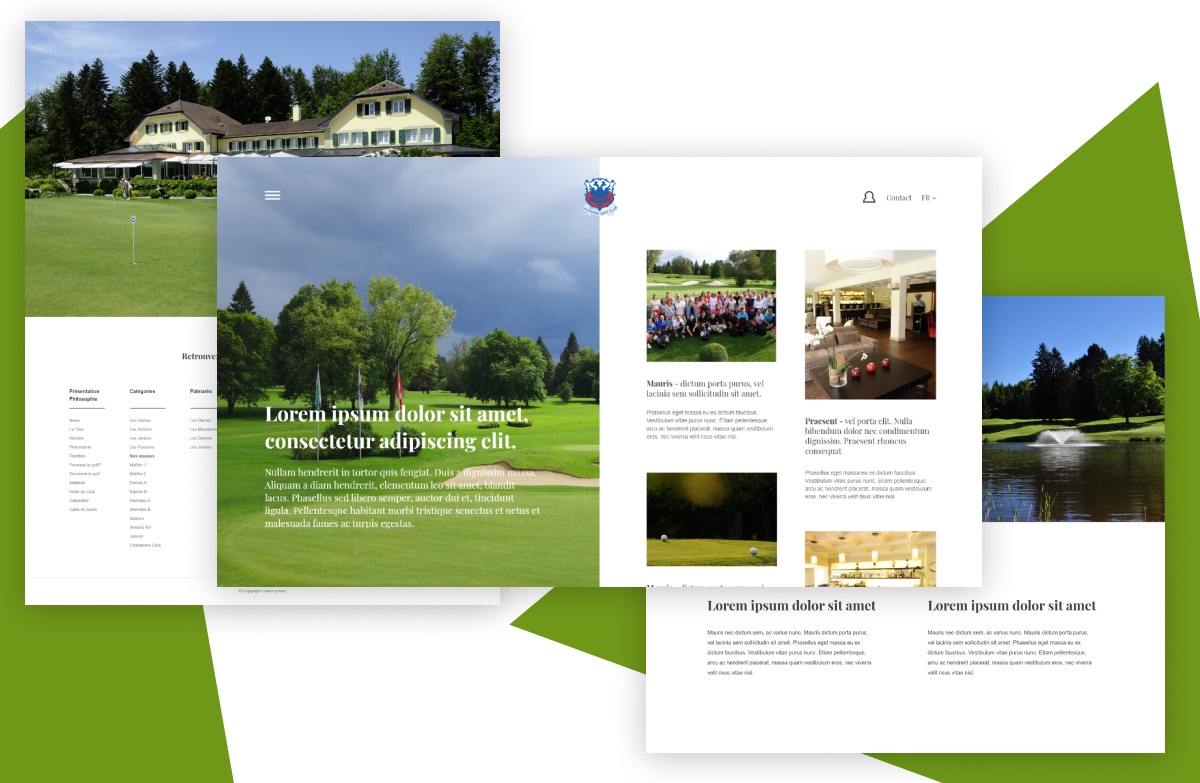Présentation multi-pages d’un site de club de golf avec photos du parcours et actualités - Chiche communication
