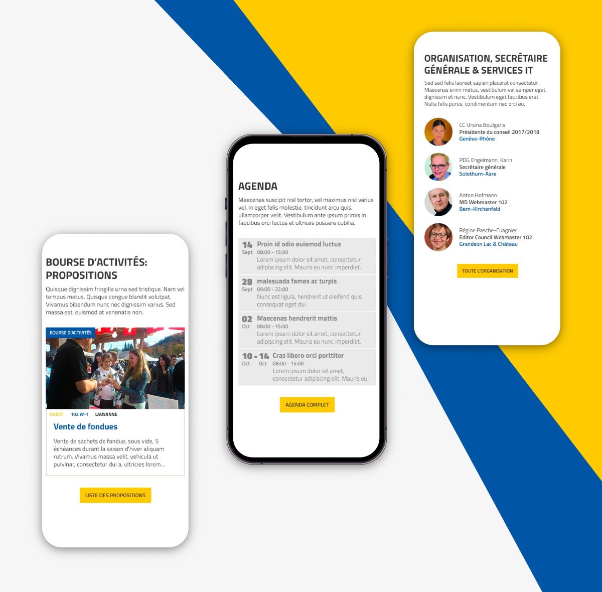 Version mobile du site Lions Club sur smartphone montrant l'agenda et les actualités - Chiche communication