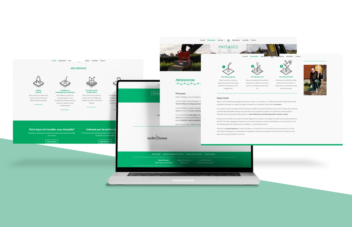 Ordinateur portable et maquettes web flottantes pour une entreprise de paysagisme - Chiche communication