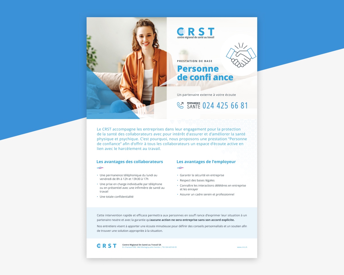 Flyer d'information CRST sur le rôle de la personne de confiance en entreprise - Chiche communication