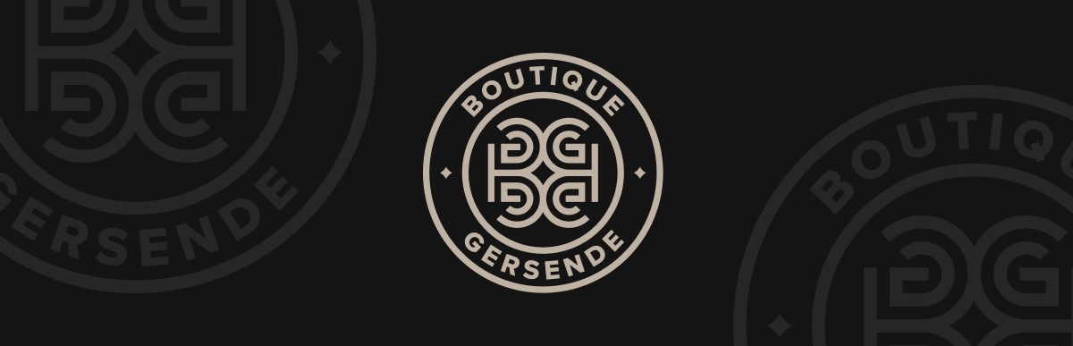 Logo Boutique Gersende blanc sur bandeau noir - Chiche communication