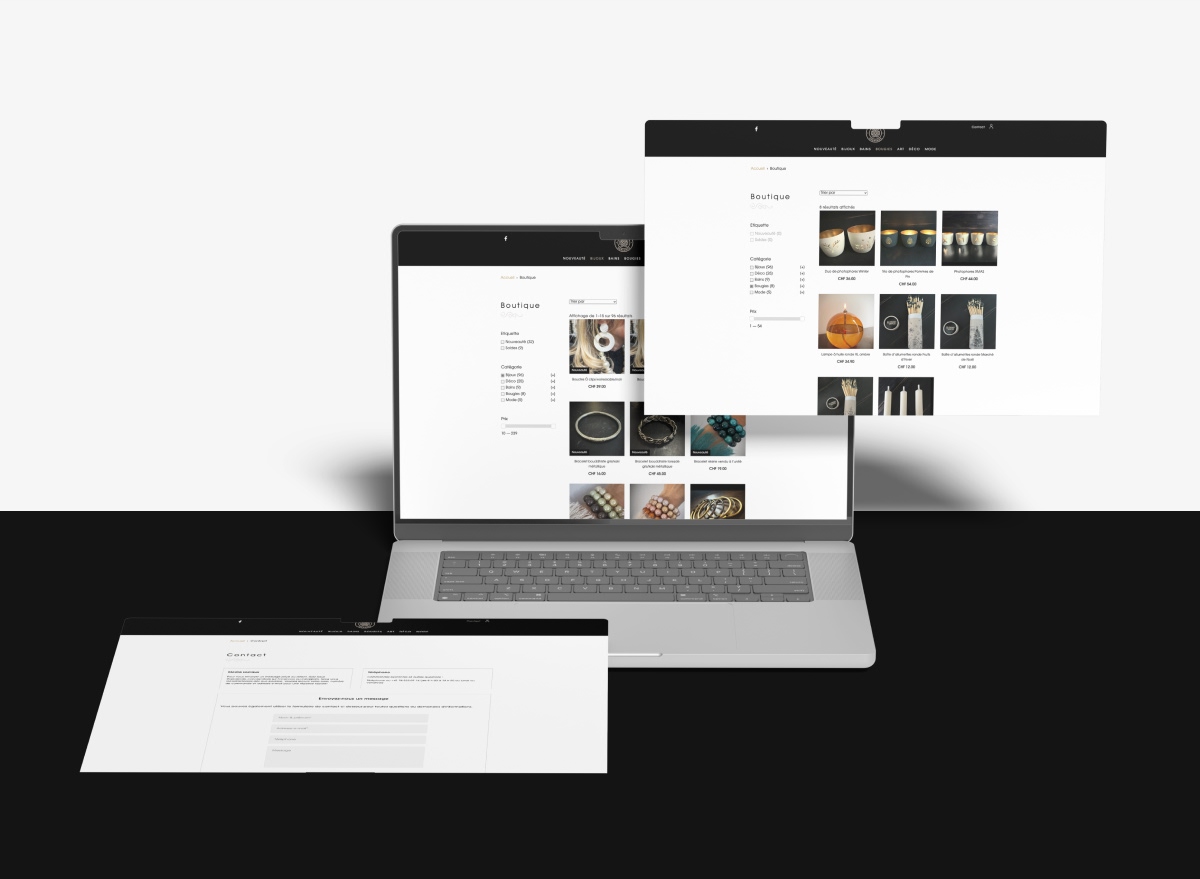 Interface du site web Boutique Gersende présentée sur un ordinateur portable - Chiche communication