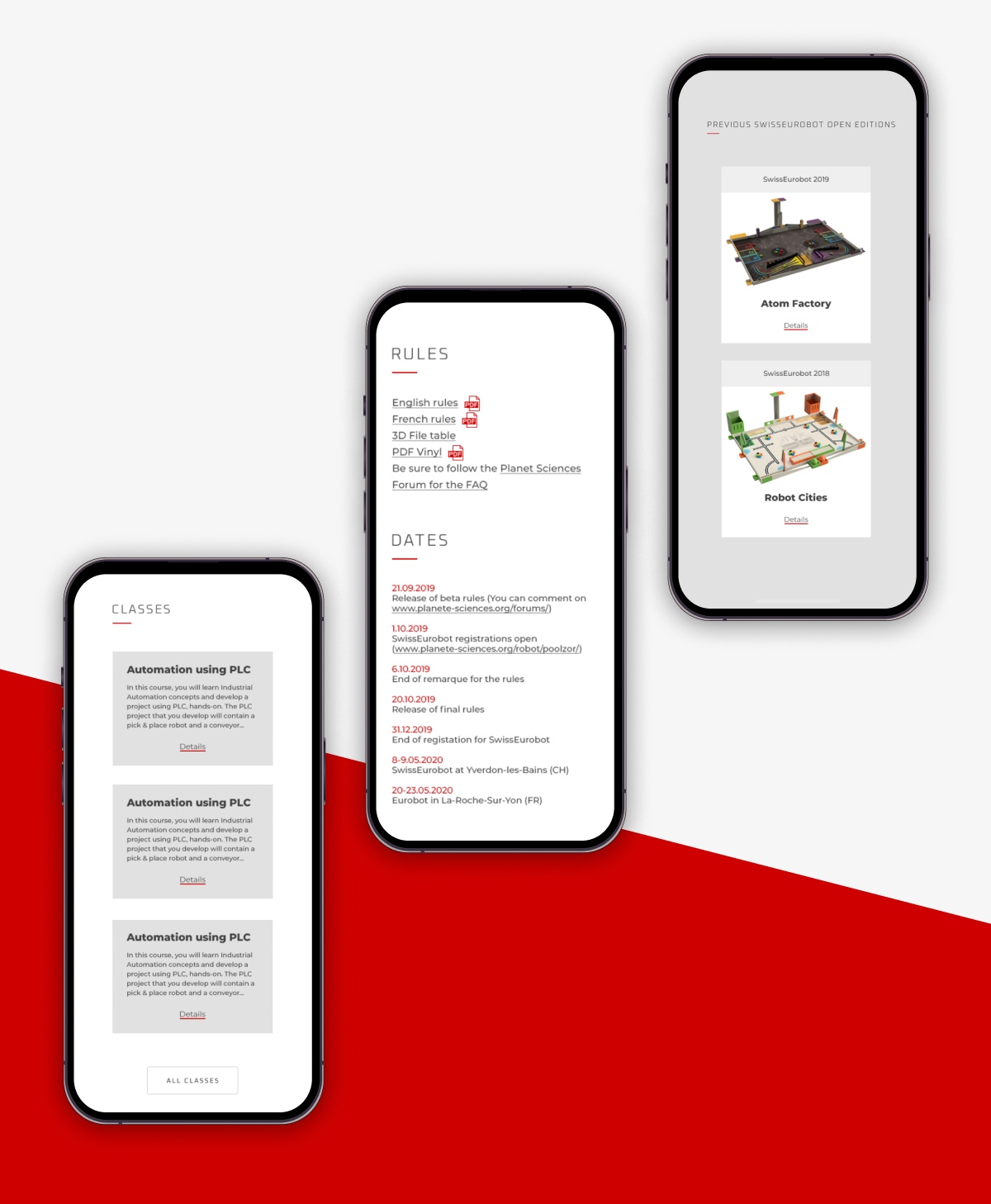 Version mobile du site Robot-CH affichée sur trois smartphones - Chiche communication