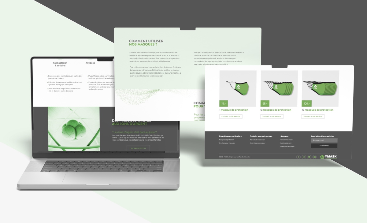 Ordinateur portable avec fenêtres flottantes expliquant comment utiliser les masques - Chiche communication