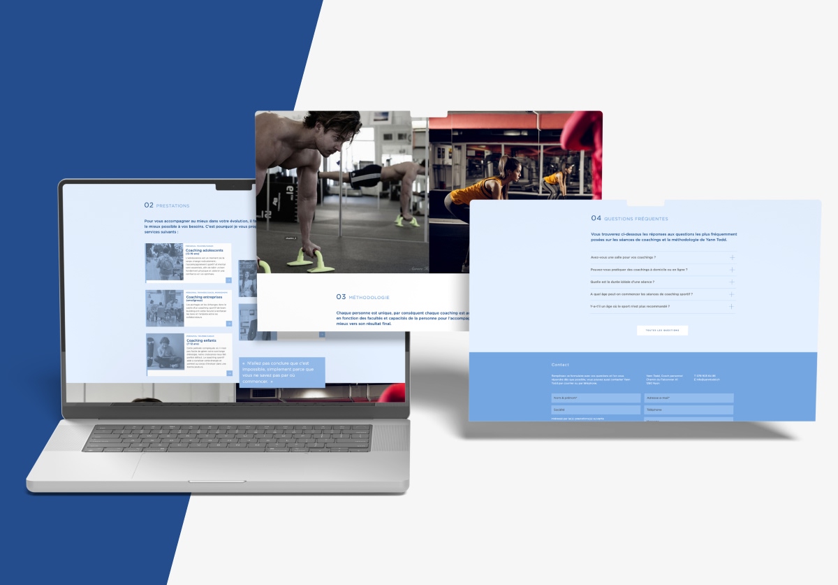 Présentation responsive du site Yann Todd sur ordinateur portable avec fenêtres flottantes — Chiche communication