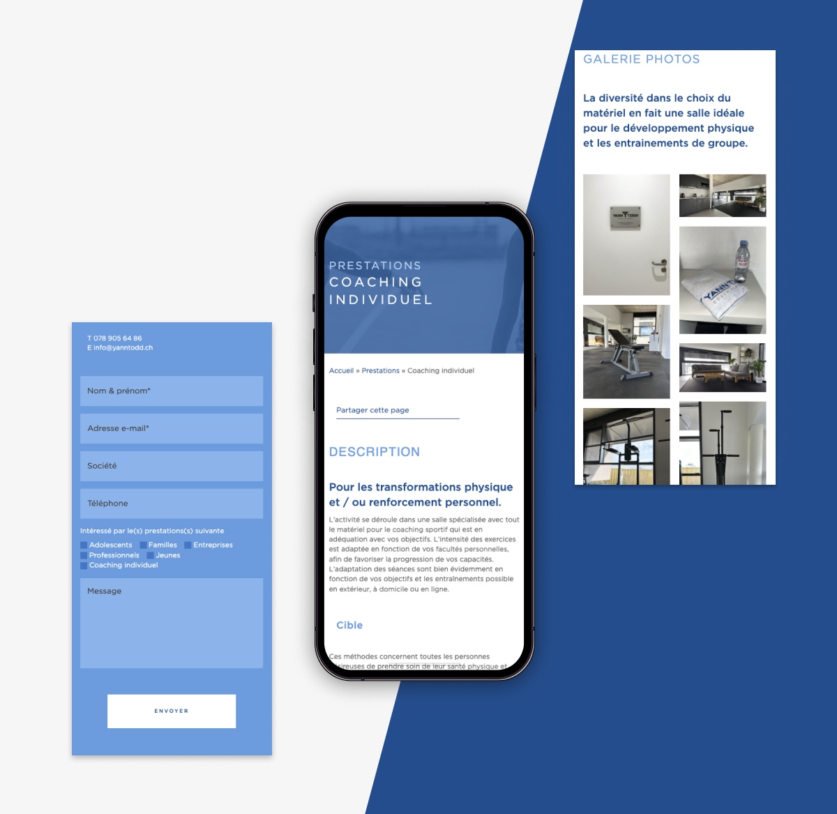 Version mobile du site Yann Todd avec formulaire de contact et galerie photos — Chiche communication