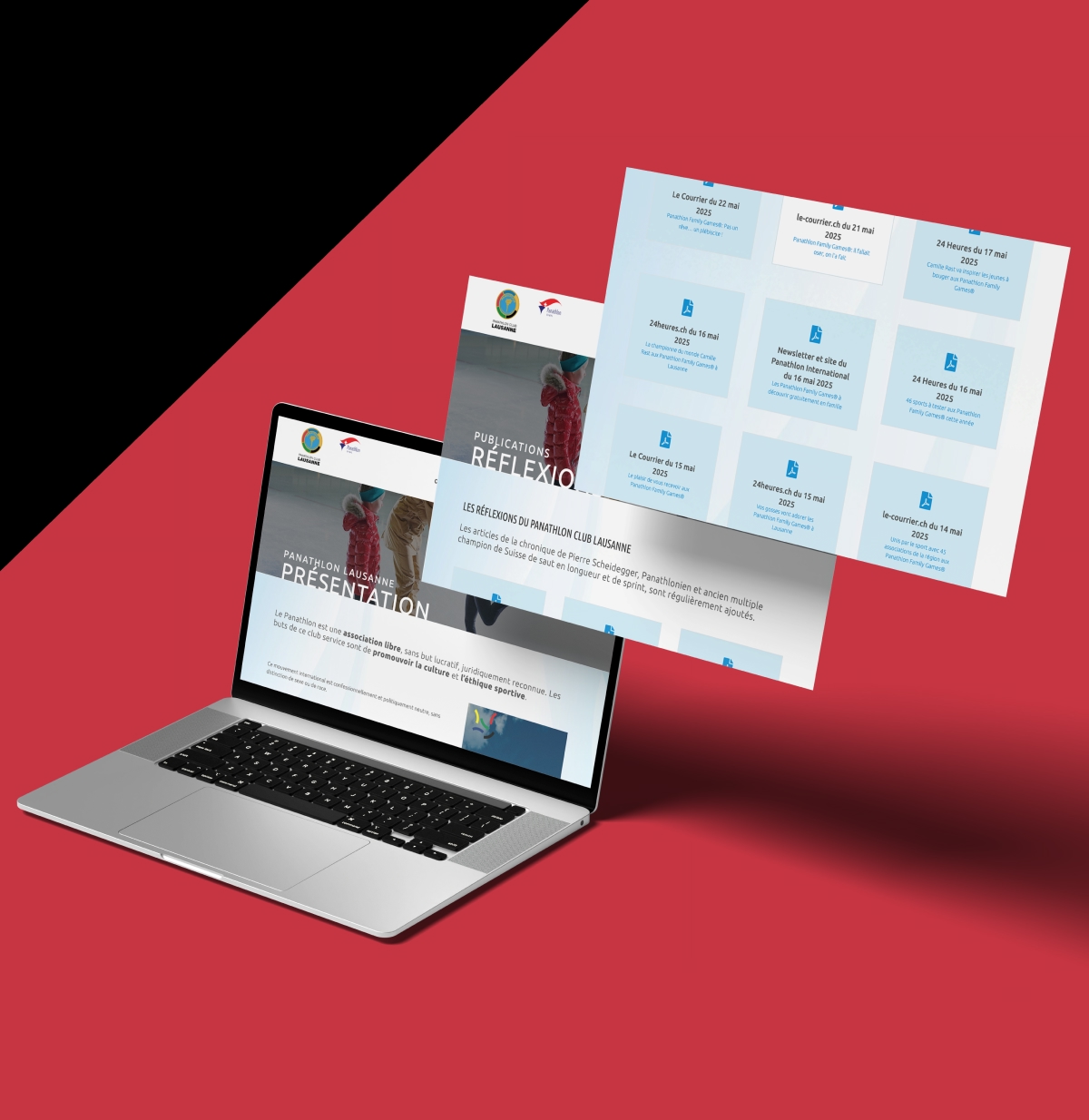 Ordinateur portable avec fenêtres flottantes présentant des modules de réflexion et des grilles de données - Chiche communication