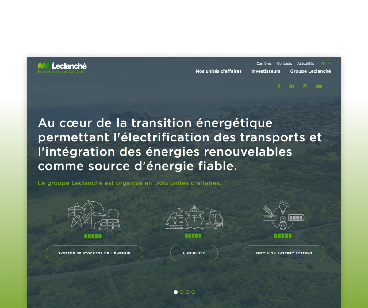 Page d'accueil du site Leclanché sur la transition énergétique - Chiche communication