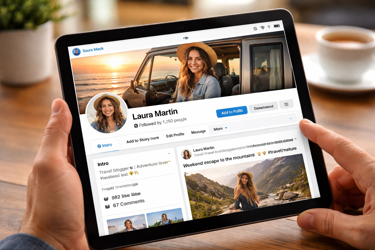 Tablette avec un profile facebook sur l'écran