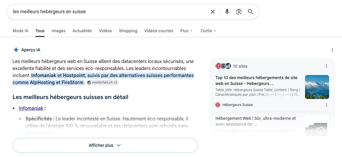 Exemple de AI overview de google SGE